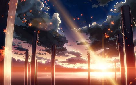 Wallpaper Sunlight Digital Art Sunset Night Anime Reflection