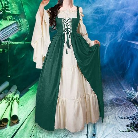 Travelwant Womens Renaissance Cosplay Costume Medieval Irish Over Dress And Chemise Boho Set