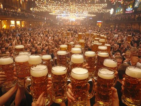 Crowd Holding Glasses Of Beer Stock Photo Image Of Object Garden