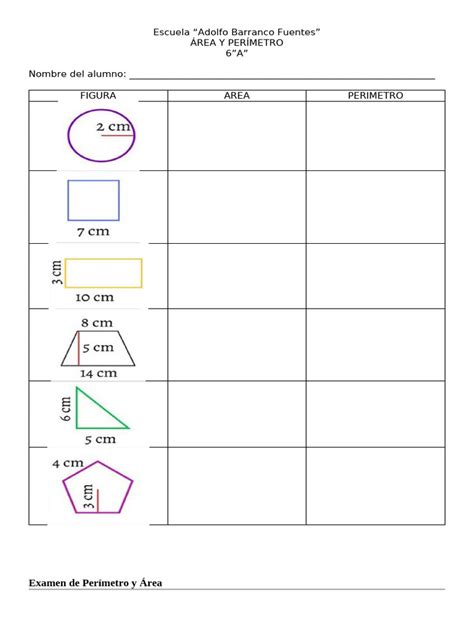 Examen De Area Y Perimetro Sexto Grado Pdf