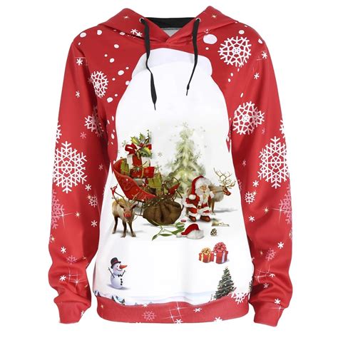 Christmas Hoodies Plus Size Autumn Winter Snowman Elk Santa Claus Print