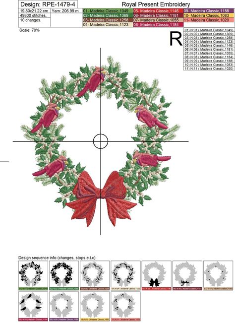 Christmas Festive Wreath Machine Embroidery Design 7 Sizes Royal