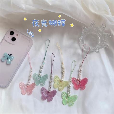 HP 14 Tali Lanyard Hp Gantungan Hape Phone Strap Manik Kupu Transparan