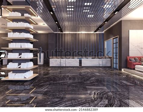 럭셔리 호텔 리셉션 로비 3d 렌더링 스톡 일러스트 2146882389 Shutterstock