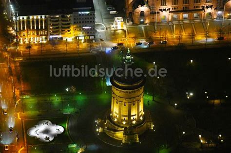 Mannheim Bei Nacht Aus Der Vogelperspektive Nachtluftbild