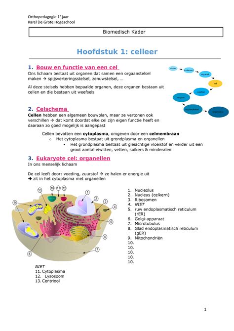 Biomedisch Kader Karel De Grote Hogeschool Hoofdstuk 1 Celleer 1