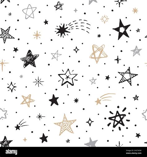 Sketch stars seamless pattern. Black star, holiday christmas galaxy ...