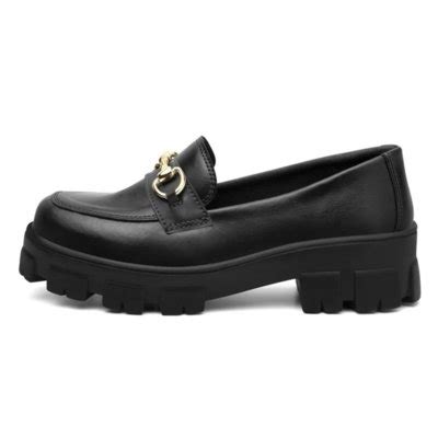 Mocassim Feminino Tratorado Salto Baixo Confort Vel Metal Compre