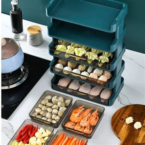 Kitchen Multi Layer Drawer Type Drainable Vegetable Preparation Rack Hot Pot Restaurant Dish