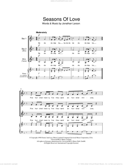 Seasons Of Love From Rent Sheet Music For Choir Ssa Soprano Alto