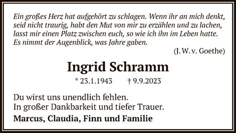 Traueranzeigen Von Ingrid Schramm Trauer Op Online De