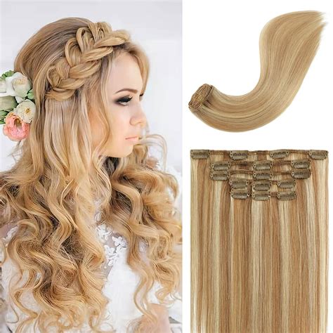 A Golden Brown Mix Medium Blonde Clip In Remy Human Hair Extensions