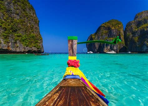 Longtail Boat In Maya Bay Phi Phi Island Thailand Stock Photo Image