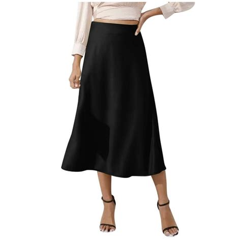 Hweei Womens Elegant High Waist Skirt Solid Satin Dress Elegant Elastic Waist Skirt