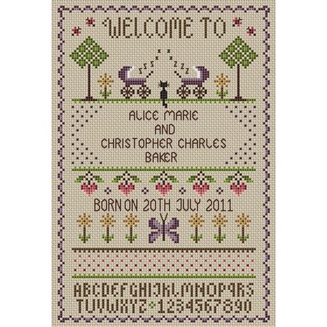 Welcome To Twins Cross Stitch Birth Sampler Kit Only