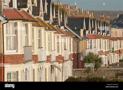 Row Of Edwardian Houses On The Sea Front Weymouth Dorset Uk Stock
