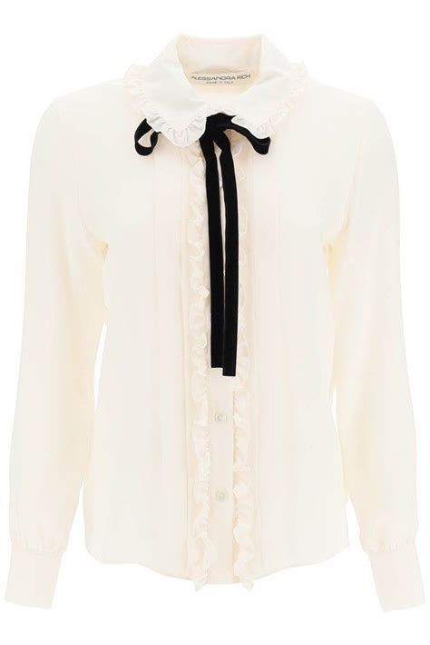 Alessandra Rich Ruffle Detailed Buttoned Blouse Shopstyle Tops