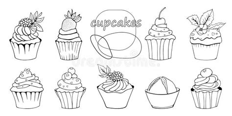 Vector Set Of Different Hand Drawn Cupcakes Stock Vector