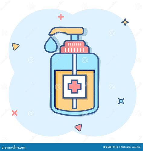 Hand Sanitizer Icon In Comic Style Antiseptic Bottle Cartoon Vector