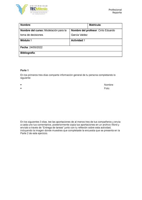 Modelación para la toma de decisiones Actividad 1 Profesional Reporte