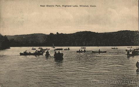 Highland Lake Near Electric Park Winsted Ct Postcard