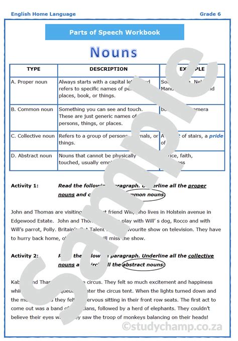 Grade 6 English Worksheet Parts Of Speech