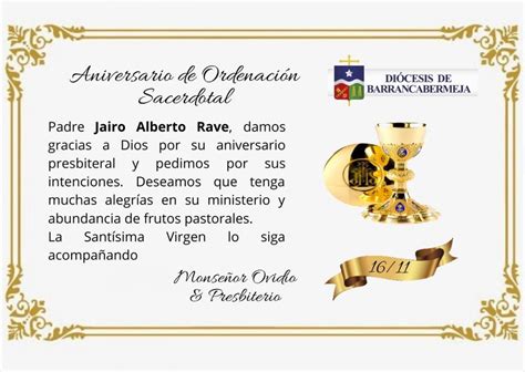 Felicidades Por Su Ordenación Sacerdotal Al Padre Jairo Alberto Rave