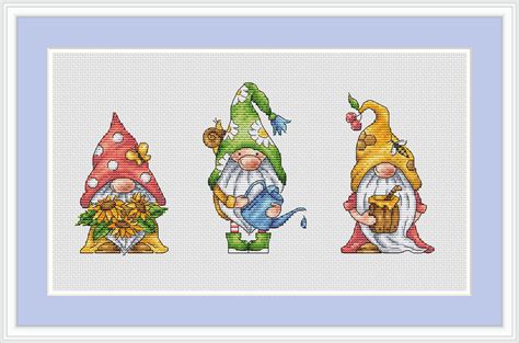 Gnomes Pdf Cross Stitch Pattern Summer Gnomes Modern Cross Etsy Canada