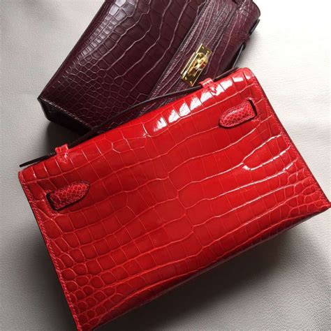 Luxury Hermes Mini Kelly Cm Ferrari Red Crocodile Shiny Leather Clutch