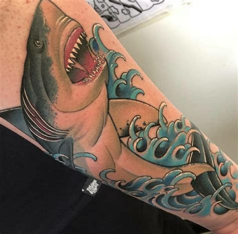 Fresh Neo Traditional Great White Shark Done By Mistercoletattoo