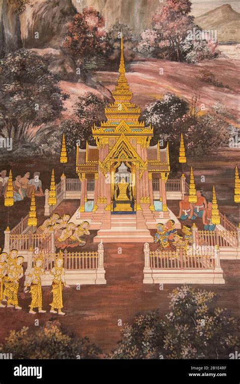 Asia Thailand Bangkok Grand Palace Ramakien Gallery Paintings Stock