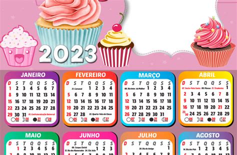 Calendário 2023 Cupcake Moldura Colagem Imagem Legal