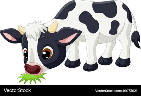 Cute little cow cartoon eating grass Royalty Free Vector