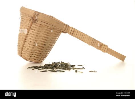 Bamboo Tea Strainer With Green Tea Stock Photo Alamy