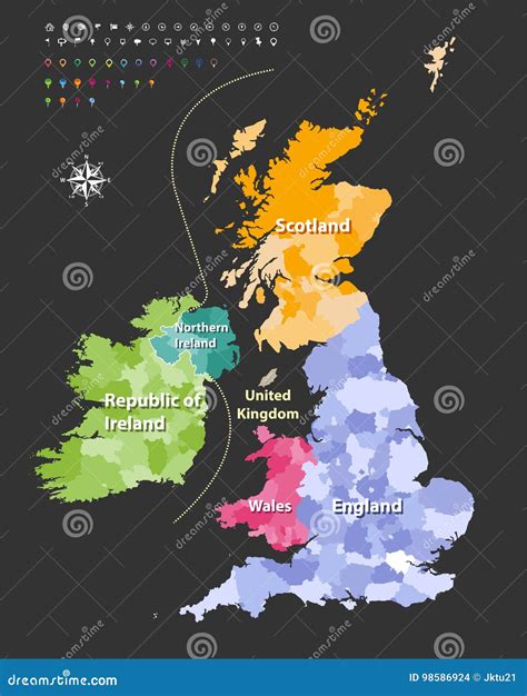 British Isles Map Colored By Countries Vector Stock Vector