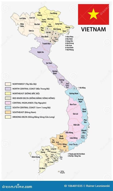 Mapa Administrativo E Político De Vietname Do Vetor Bandeira