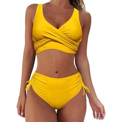 Femme Bikini Torsad Taille Haute Ensemble Bikini Col V L Gant