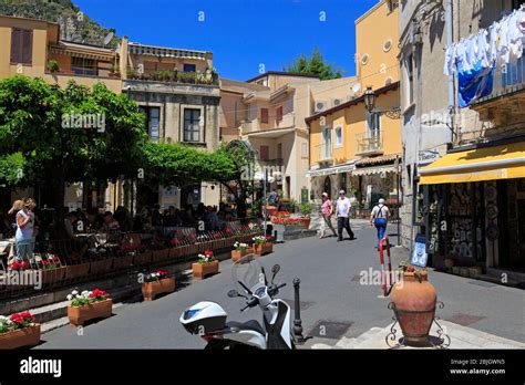 St Domenica Square Taormina City Sicily Island Italy Europe Stock