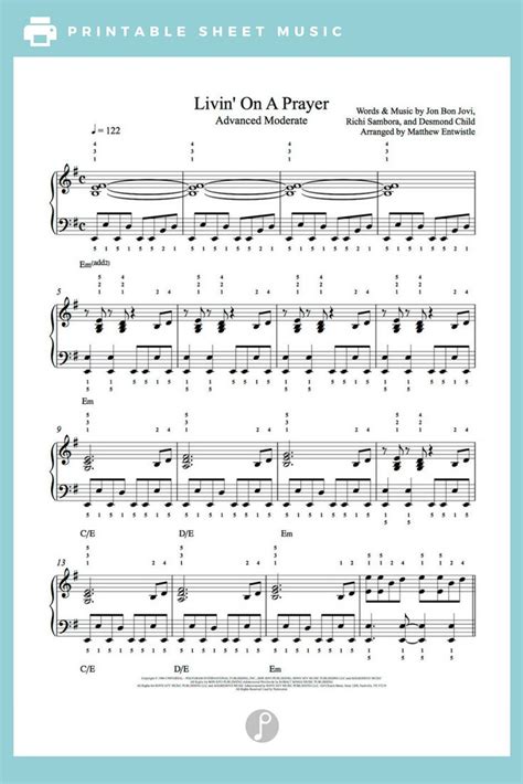 Livin On A Prayer By Bon Jovi Piano Sheet Music Advanced Level