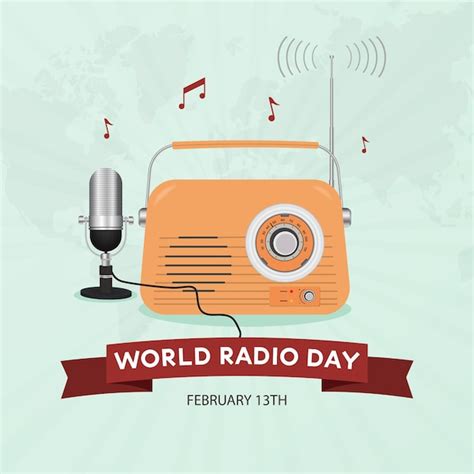 Feliz Dia Mundial Do Rádio 13 De Fevereiro Com Ilustração Vintage De Rádio E Microfone Vetor