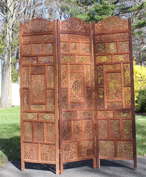 Antique Hand Carved Teak Rosewood Room Divider Screens X3