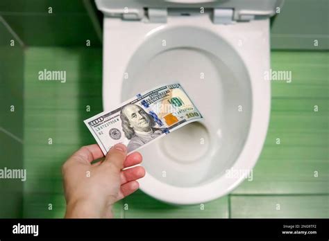 Flush Money Down Toilet Throws Dollar Bills In The Toilet Loss