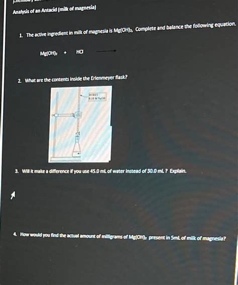 Solved Analysis Of An Antacid Milk Of Magnesia The Chegg