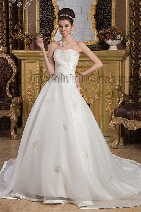 Elegant Strapless Embroidered Chapel Train Wedding Dresses ...