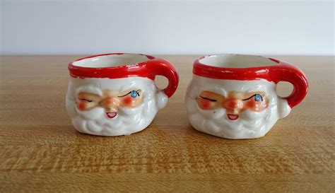 Santa Claus Vintage Mini Mug Cup Blue Eye Winking Japan Set Of Etsy