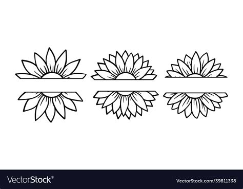 Sonnenblumen Geteiltes Monogramm Blumensilhouette Vektorbild