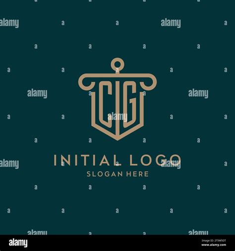 CG Monogram Initial Logo Design With Shield And Pillar Shape Design