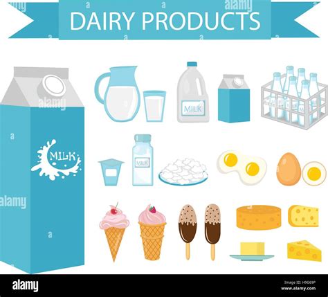 Dairy Products Icon Set Flat Style Milk Isolated On White Background