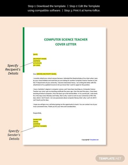 Free Computer Science Teacher Cover Letter Template Ad Sponsored Science Computer