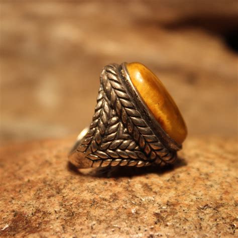 Sterling Mexico Large Tigers Eye Ring Mens Ring Heavy Grams Size